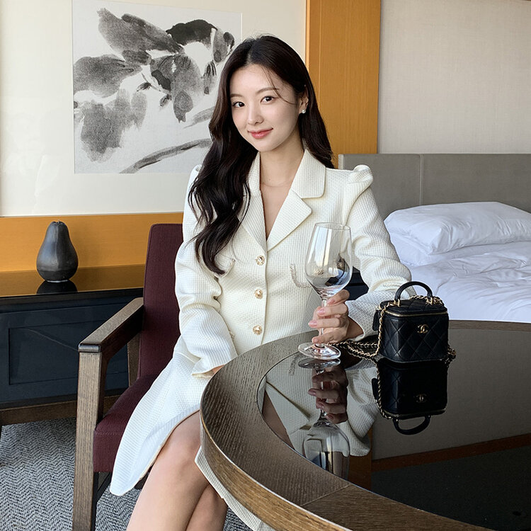 ジャケット風ツイードワンピース｜ミニワンピース｜韓国ファッション