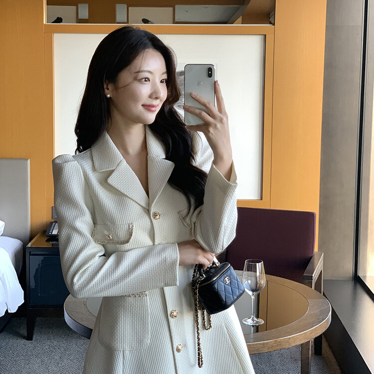 ジャケット風ツイードワンピース｜ミニワンピース｜韓国ファッション