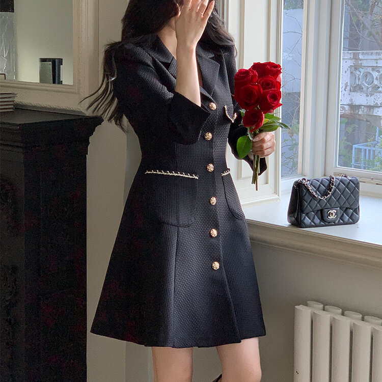 ジャケット風ツイードワンピース｜ミニワンピース｜韓国ファッション