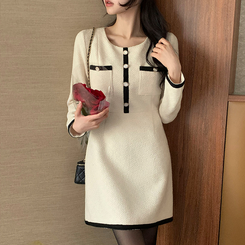 配色ツイードワンピース｜ミニワンピース｜韓国ファッション通販