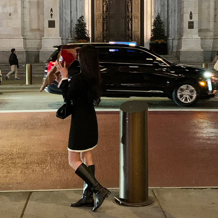 配色ツイードワンピース｜ミニワンピース｜韓国ファッション通販