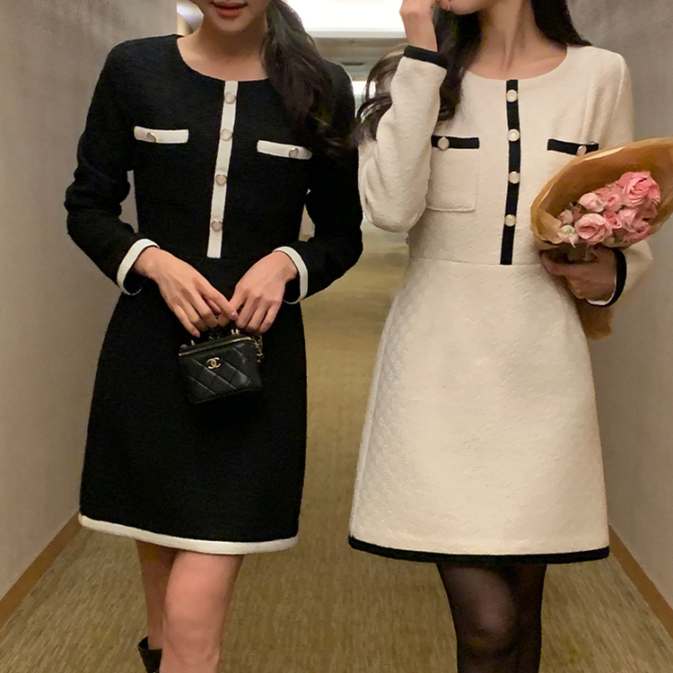 配色ツイードワンピース｜ミニワンピース｜韓国ファッション通販