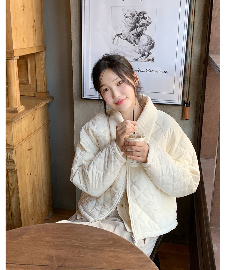 コーデュロイカラーネックキルティングクロップジャケット｜ダウン