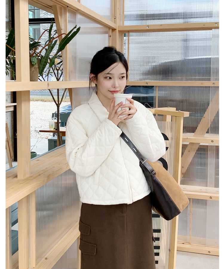 コーデュロイカラーネックキルティングクロップジャケット｜ダウン