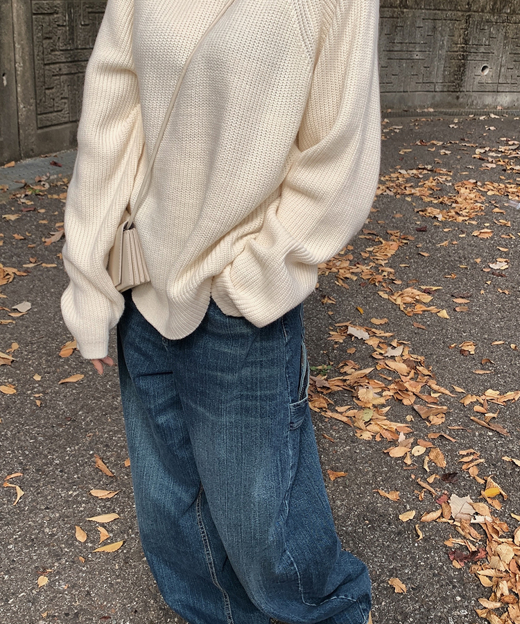 L様 ニットFダークブラウン ブラウン プチバーつき 配色ニットプルオーバー ブラウン