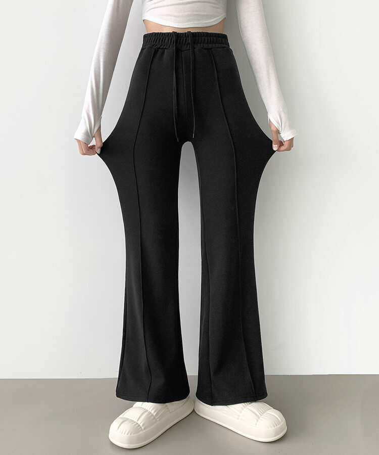 절개라인 가성비 밍크 융털 기모 세미 부츠컷 블랙 밴딩팬츠 블랙