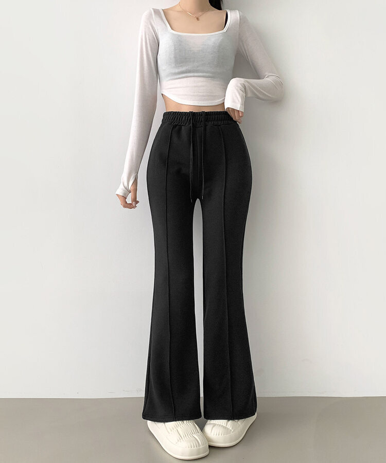 절개라인 가성비 밍크 융털 기모 세미 부츠컷 블랙 밴딩팬츠 블랙