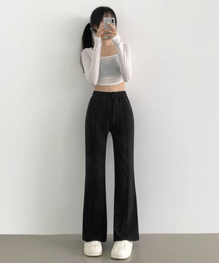 절개라인 가성비 밍크 융털 기모 세미 부츠컷 블랙 밴딩팬츠 블랙