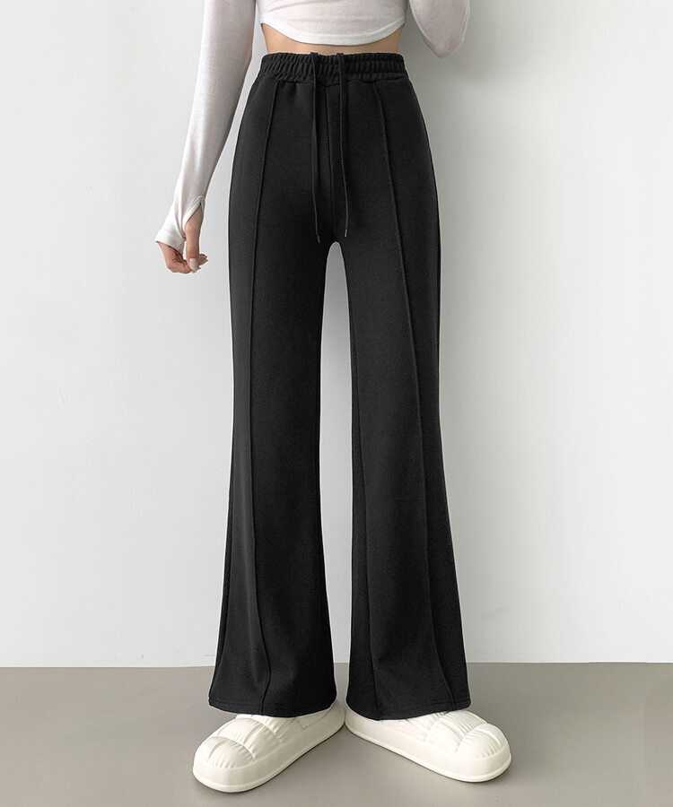 절개라인 가성비 밍크 융털 기모 세미 부츠컷 블랙 밴딩팬츠 블랙