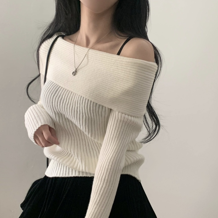 シンプルリブオフショルダーニット IVORY