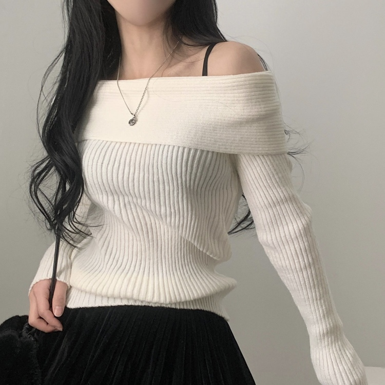 シンプルリブオフショルダーニット IVORY