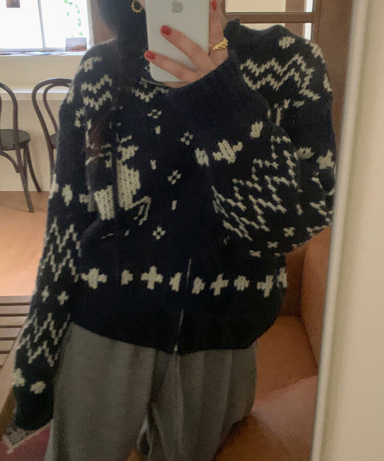 美品 45rpm ノルディック柄 フード ニット パーカー ウール ジップ XL ankoROCK パーカー a.p.o.v. -ankoROCK's select- ノルディック