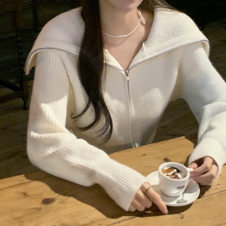 セーラーカラーハーフジップアップウールニット｜ニット｜韓国