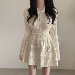 【SET】ケーブルクロップニット バンディングフレアミニスカート IVORY