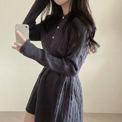 【SET】ケーブルクロップニット バンディングフレアミニスカート CHARCOAL