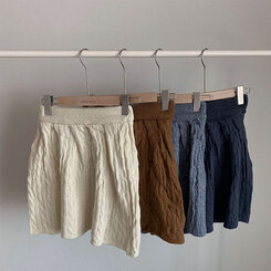 【SET】ケーブルクロップニット バンディングフレアミニスカート