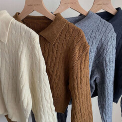 【SET】ケーブルクロップニット バンディングフレアミニスカート