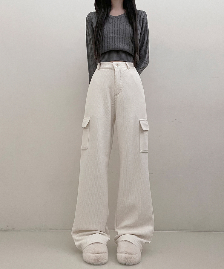yonfa ヨンファ　コーデュロイパンツ ホワイトXS カットコーデュロイストレートワイドパンツ【WEB先行販売
