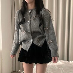 モヘアパールリボンニットカーディガン｜カーディガン｜韓国