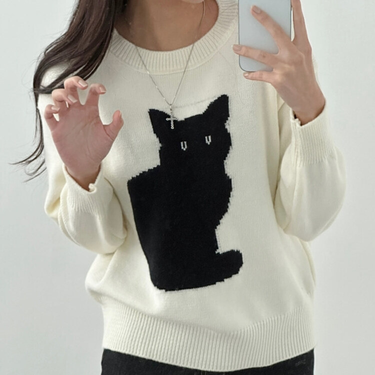 キャットラウンドネックニット｜ニット｜韓国ファッション通販 SONA