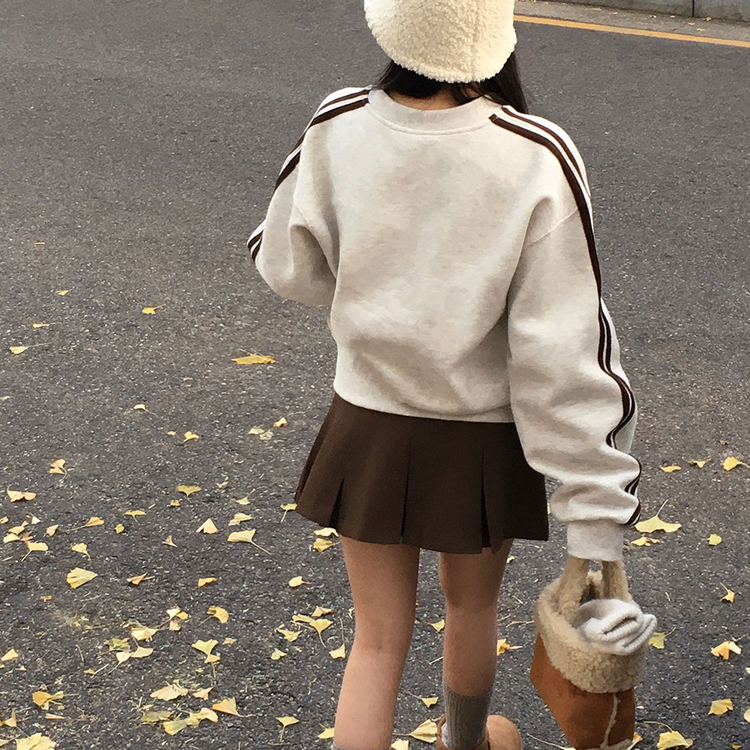 トラックラインスリーブVネックルーズフィットトレーナー OATMEAL