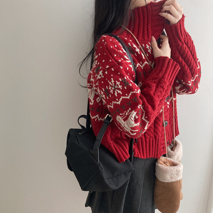 ヴィンテージノルディック刺繍ボタンニットカーディガン