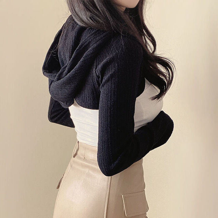 フードビッグリボンスリムニットボレロ｜カーディガン｜韓国