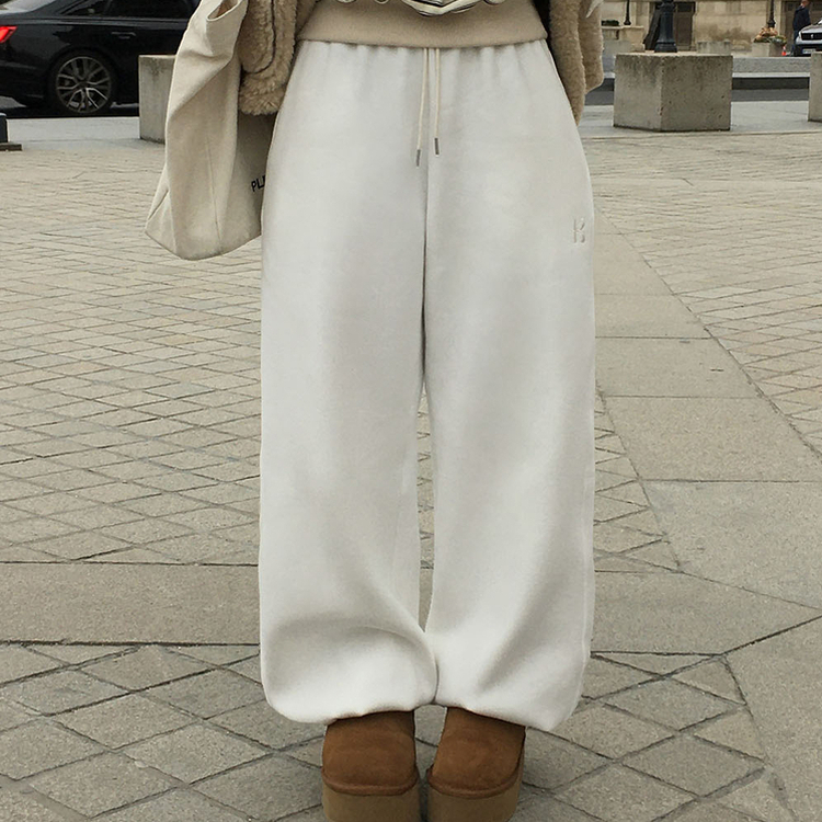 【SHORT/LONG 丈別】ドローストリングワイドパンツ6色 WHITE