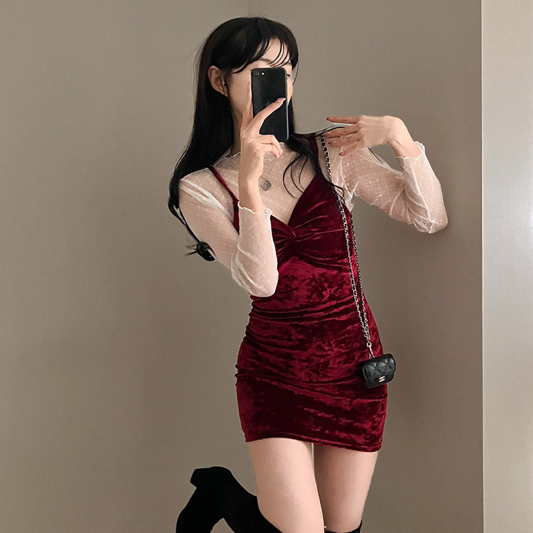 バストツイストベルベットビスチェミニワンピース WINE