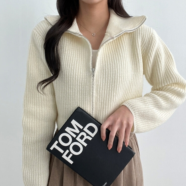 リブクロップハイネックカラージップアップニット｜ジャンパー｜韓国