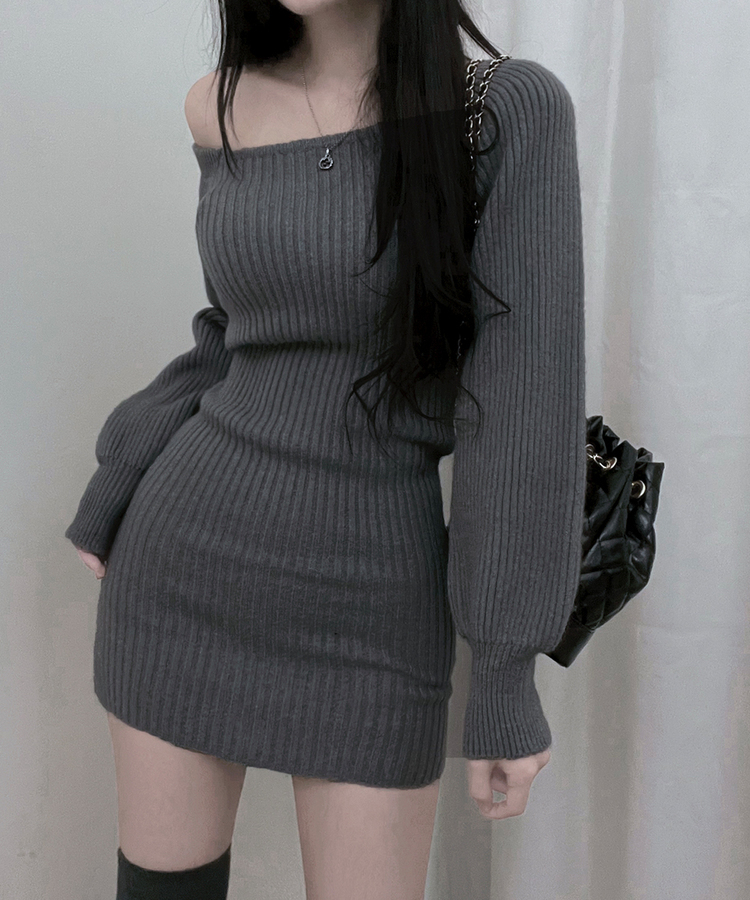 골지스퀘어벌룬미니니트원피스 그레이