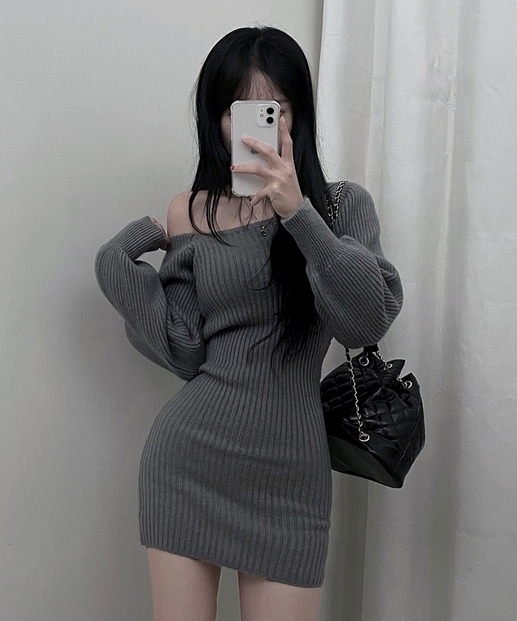 골지스퀘어벌룬미니니트원피스 그레이