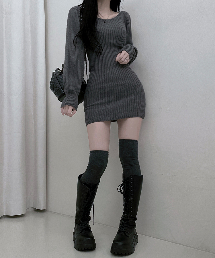 골지스퀘어벌룬미니니트원피스 그레이