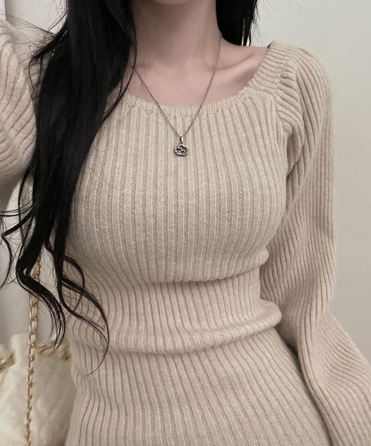 골지스퀘어벌룬미니니트원피스 베이지