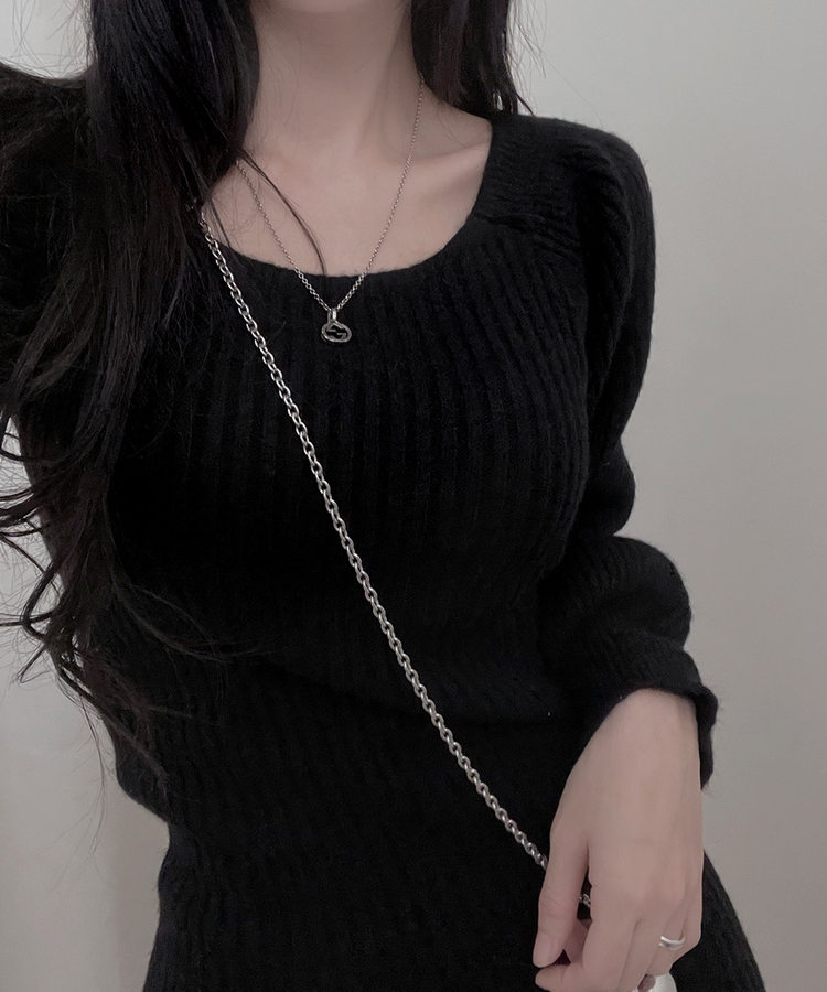 골지스퀘어벌룬미니니트원피스 블랙