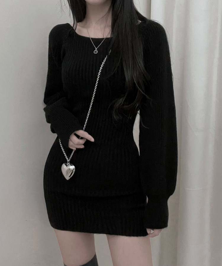 골지스퀘어벌룬미니니트원피스 블랙