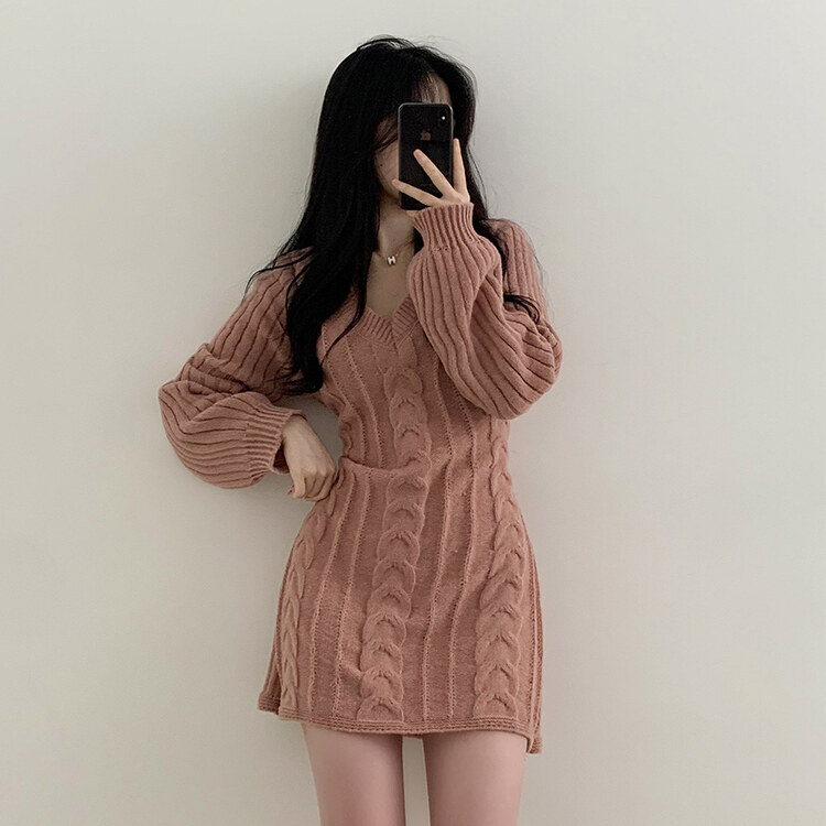 ケーブルニットミニワンピース5色｜ミニワンピース｜韓国ファッション