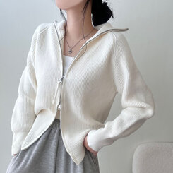 ルーズフィットリブニットダブルジップアップ6色｜ジャンパー｜韓国