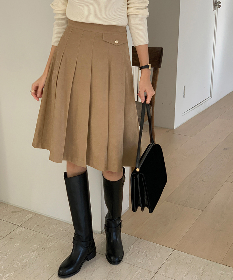 コーデュロイプリーツミディスカート｜ミニスカート｜韓国ファッション