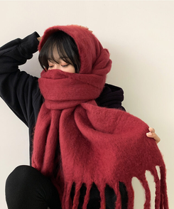 ロングタッセルマフラー12色 RED BROWN