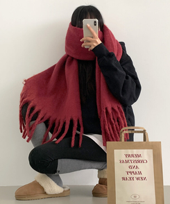 ロングタッセルマフラー12色 RED BROWN