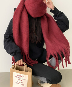 ロングタッセルマフラー12色 RED BROWN