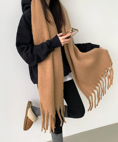 ロングタッセルマフラー12色 LIGHT BROWN