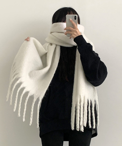 ロングタッセルマフラー12色 WHITE