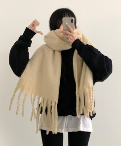 ロングタッセルマフラー12色 CREAM