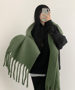 ロングタッセルマフラー12色 KHAKI