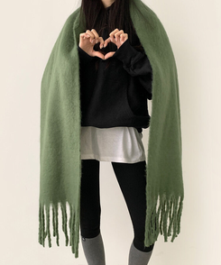 ロングタッセルマフラー12色 KHAKI