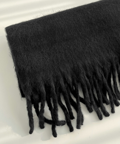 ロングタッセルマフラー12色 BLACK
