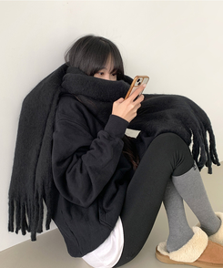 ロングタッセルマフラー12色 BLACK