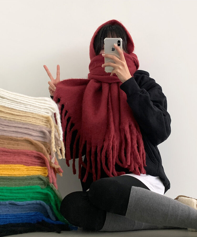 ロングタッセルマフラー12色 RED BROWN